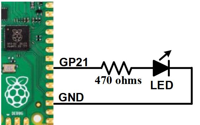 GP21 - 470 ohms - LED >| - GND